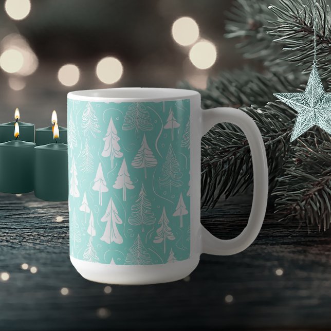 Caneca De Café Teal Christmas Tree Pattern#6 ID1009 (Criador carregado)