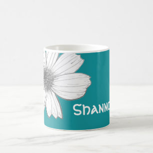 Caneca De Café Teal de Nome Personalizado Floral