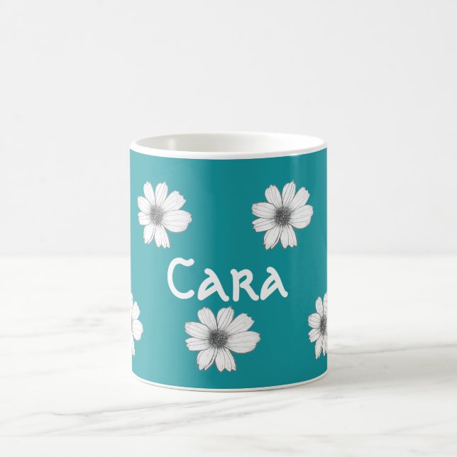 Caneca De Café Teal de Nome Personalizado Floral (Centro)