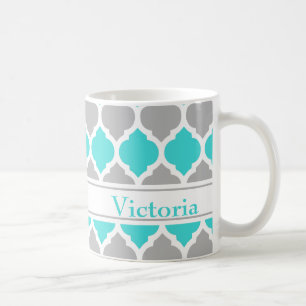 Caneca De Café Teal e Cinza do marroquino Trellis Pattern