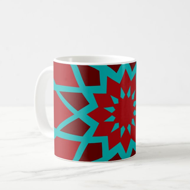 Caneca De Café Teal E Padrão Vermelho De Marrocos (Frente Esquerda)
