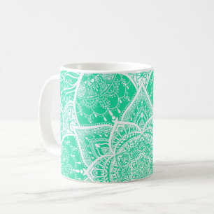 Caneca De Café Teal e White Mandala - Loergann em Cedar