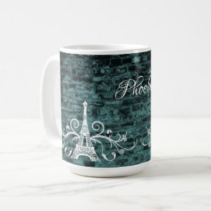 Caneca De Café Teal Eiffel Tower Grunge Coffee Mug