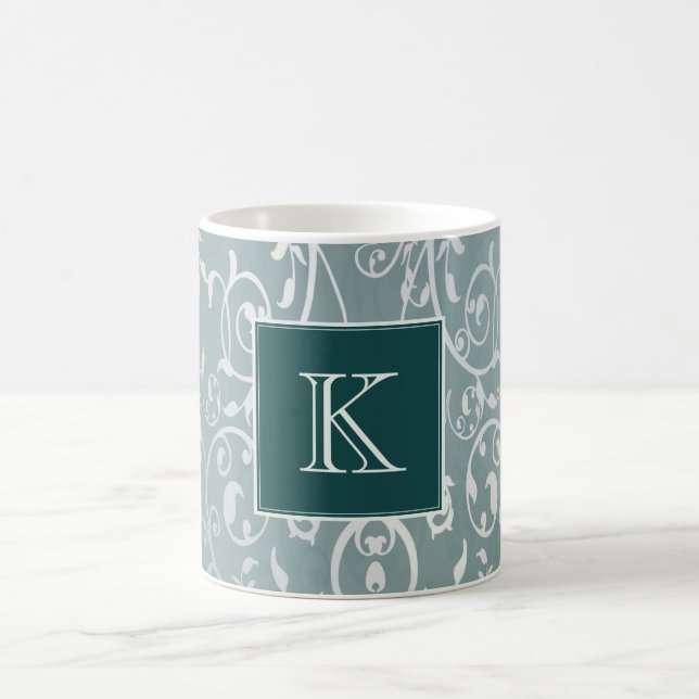 Caneca De Café Teal Elegante Monograma (Centro)