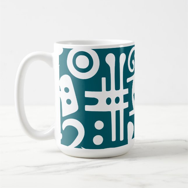 Caneca De Café Teal escuro e doodles brancos 1 de 4 (Esquerda)