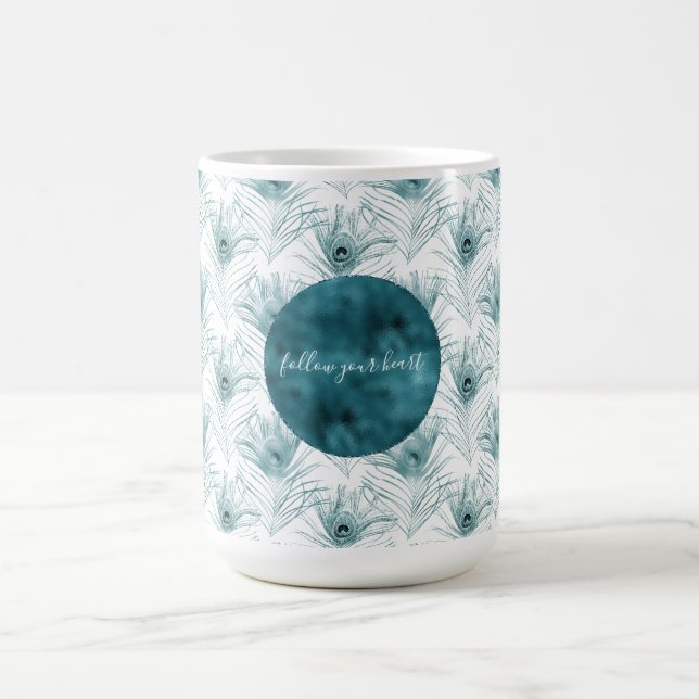 Caneca De Café Teal Glitzy Peacock Feather (Centro)