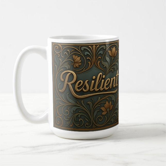 Caneca De Café Teal Gold Resilient Affirmation Classic Mug (Esquerda)
