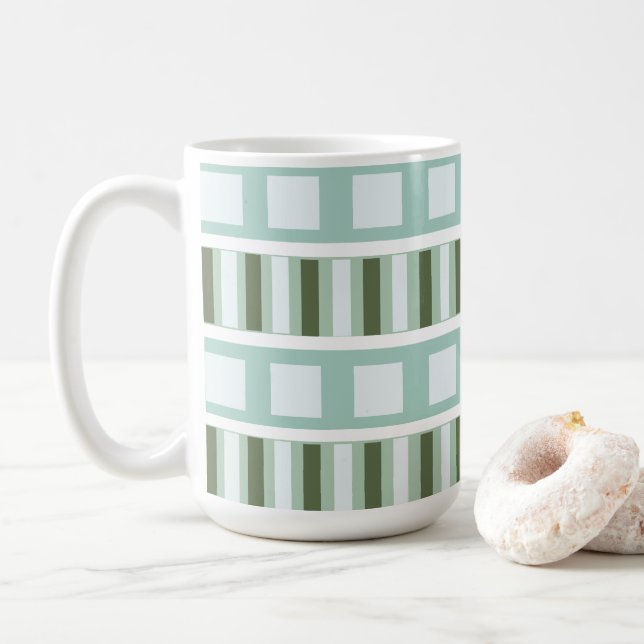 Caneca De Café Teal Green Square Stripes Geométrico (Com Donut)