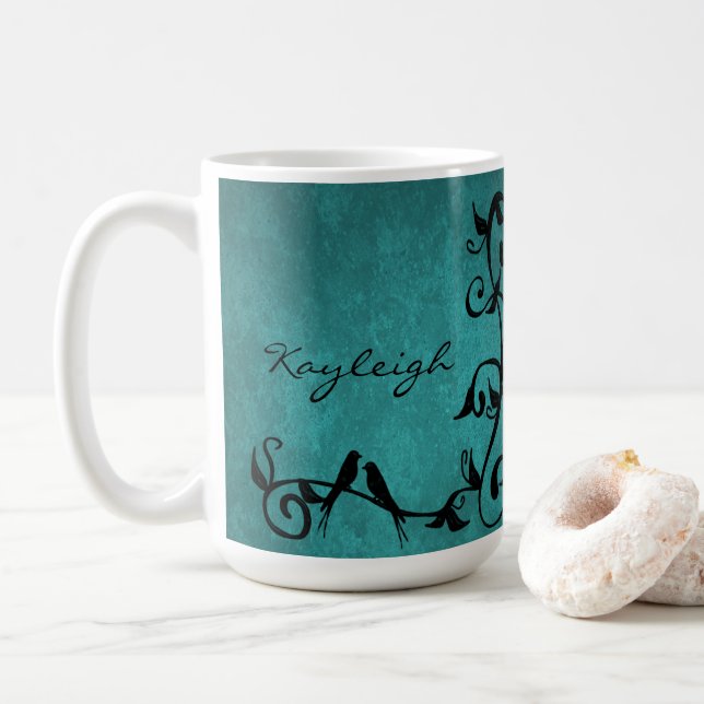 Caneca De Café Teal Lovebird Personalizado Coffee Mug (Com Donut)