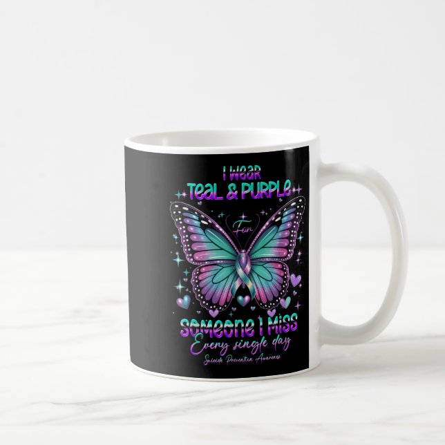 Caneca De Café Teal N Purple Butterfly Suicide Prevention Awarene (Direita)
