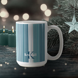 Caneca De Café Teal Pinstripe Natal Pattern#28 ID1009