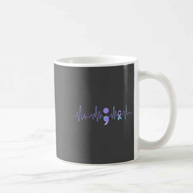 Caneca De Café Teal Purple Heartbeat Semicolon Suicide Prevention (Direita)