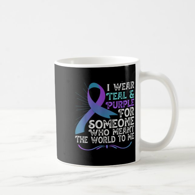 Caneca De Café Teal Purple Ribbon For Suicide Prevention Awarenes (Direita)