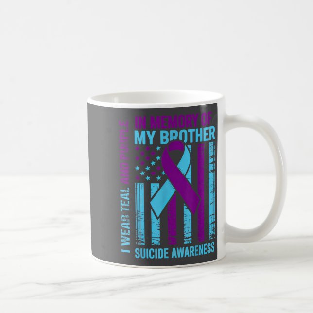 Caneca De Café Teal Purple Ribbon Suicide Awareness Flag Brother  (Direita)