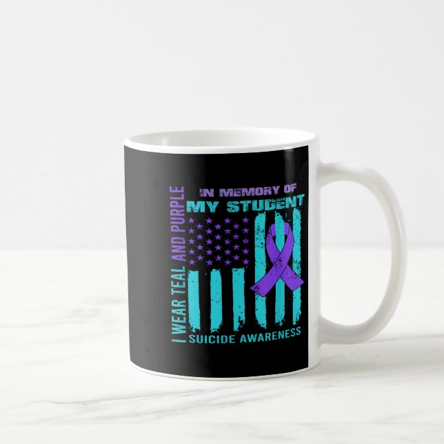 Caneca De Café Teal Purple Ribbon Suicide Awareness Flag Student  (Direita)