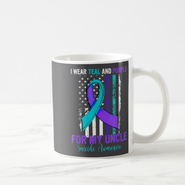 Caneca De Café Teal Purple Ribbon Suicide Awareness Flag Uncle  (Direita)