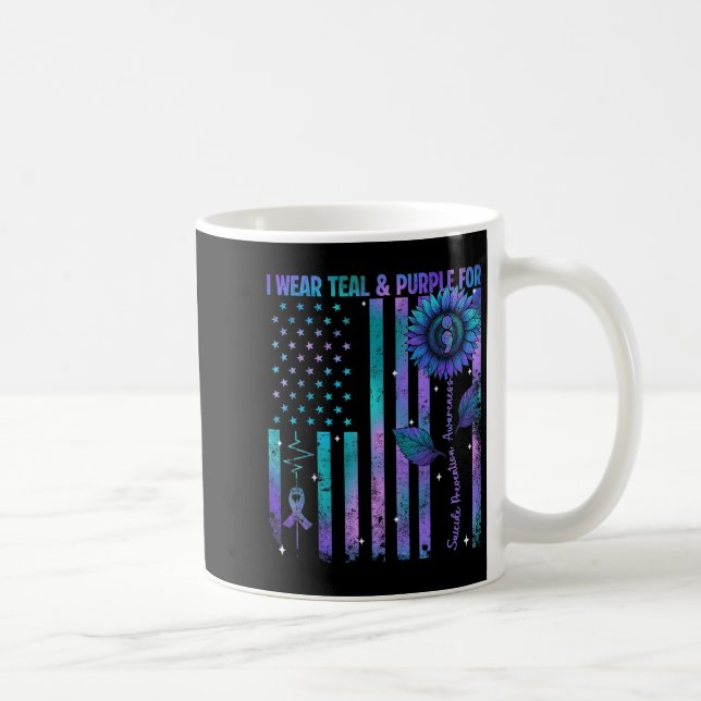 Caneca De Café Teal Purple Us Usa Flag Suicide Prevention Awarene (Direita)