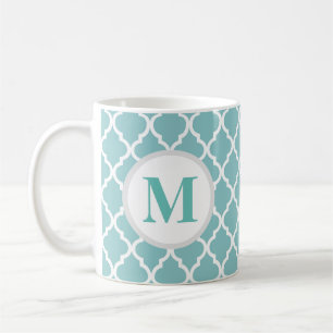 Caneca De Café Teal Quatrefoil Monograma de Marrocos Coffee Mug