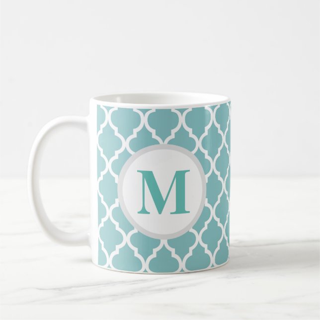 Caneca De Café Teal Quatrefoil Monograma de Marrocos Coffee Mug (Esquerda)