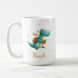 Caneca De Café Teal Reading Dragon Mug – Personalized Boys’ Name