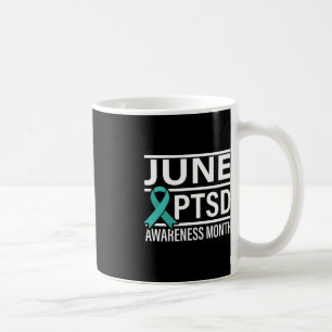 Caneca De Café Teal Ribbon Junho PTSD Mês de Consciência