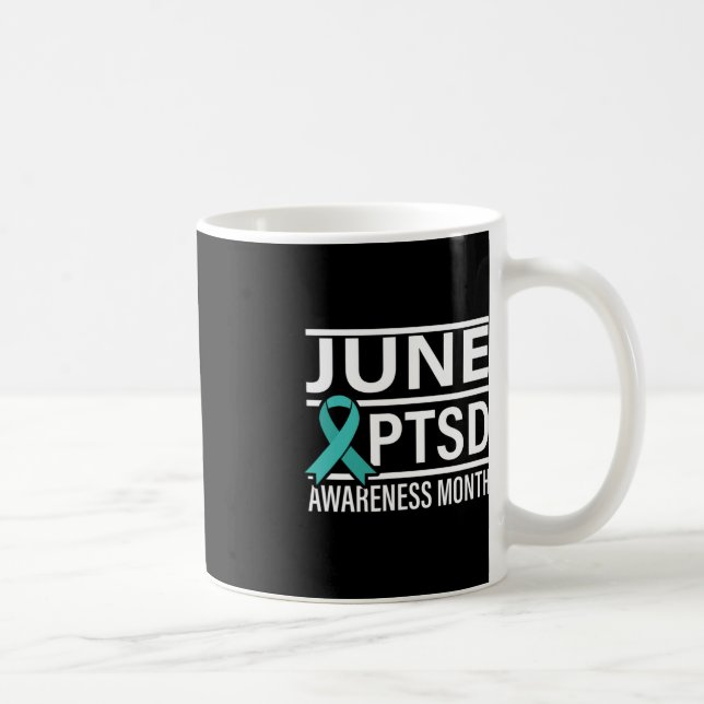 Caneca De Café Teal Ribbon Junho PTSD Mês de Consciência (Direita)