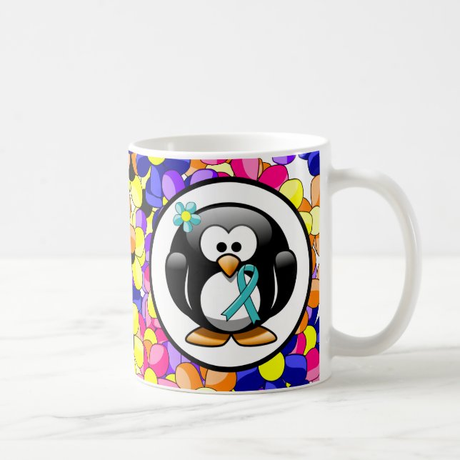 Caneca De Café Teal Ribbon Penguin (Direita)