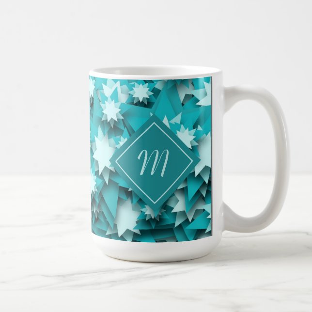 Caneca De Café Teal Stars Monograma (Direita)