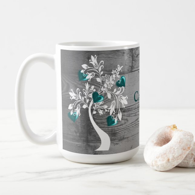 Caneca De Café Teal Tree of Hearts Personalised Coffee Mug (Com Donut)