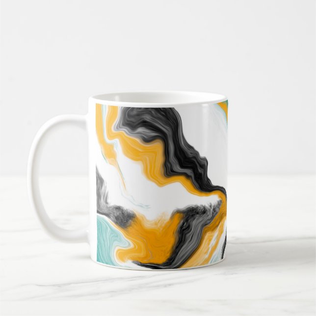 Caneca De Café Teal, Turquesa, Dourado, Marble Fluid Art Branco (Esquerda)