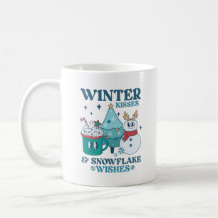 Caneca De Café Teal Winter Kisses & Snowflake Desejam Bonitos