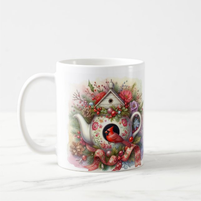 Caneca De Café Teapot Birdhouse Cardinal 2 (Esquerda)