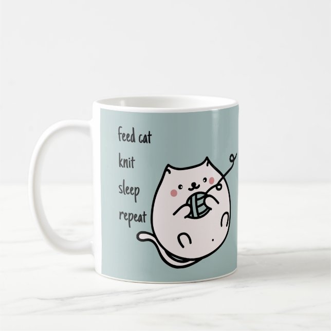 Caneca de Café Tecer Gato Dormir Tricoteira (Esquerda)