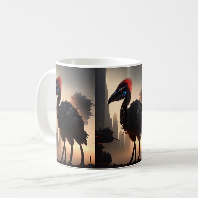 Caneca De Café "Techno-Feather: O Futuro Robô Emu" (Frente Esquerda)