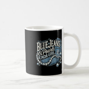 Caneca De Café Tecido Denim Jeans Azuis Pérolas Jeans Esfoladas