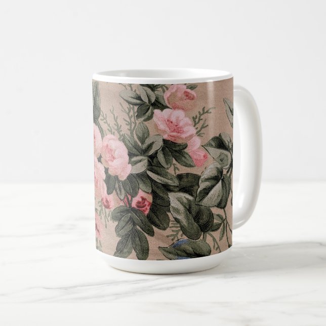 Caneca De Café Tecido Floral Tradicional Foto  (Frente Esquerda)