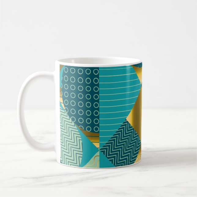 Caneca De Café Tecido geométrico de safra, retalhamento perfeito. (Esquerda)