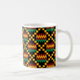 Caneca De Café Tecido Kente Preto, Verde, Vermelho e Amarelo
