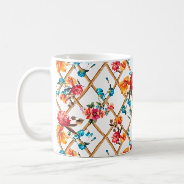 Caneca De Café tecido, óleo, pintura, flores, design de moda, (Esquerda)