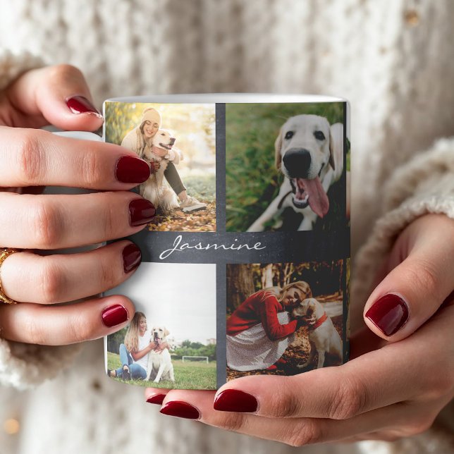 Caneca De Café Teclado Cachorro de Fotos Modernos (Celebrate your furbaby with this photo collage mug.)