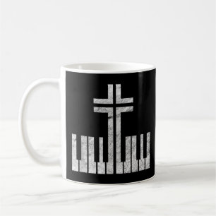 Caneca De Café Teclado Cruzado Cristão Piano Pianista Deus Jesus 