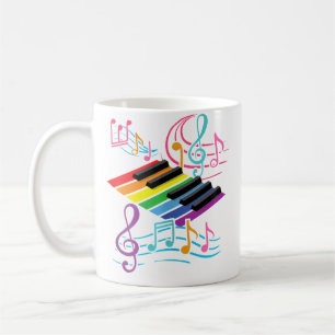 Caneca De Café Teclado de Piano Colorido Notas Musicais Música Pi