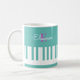 Caneca De Café Teclas de Piano Modernas e Elegantes Monograma Aqu