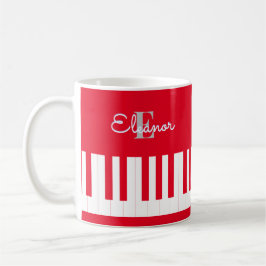 Caneca De Café Teclas de Piano Vermelho Brilhante Moderno Monogra