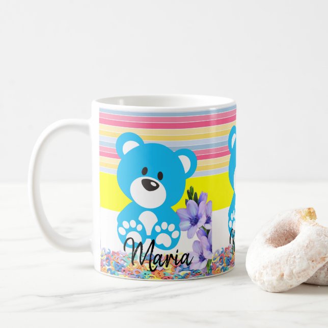 Caneca De Café Teddy Bear Pastel Stripe Mug (Com Donut)