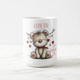 Caneca De Café Teddy Bear with Heart Scarf and Hanging Hearts