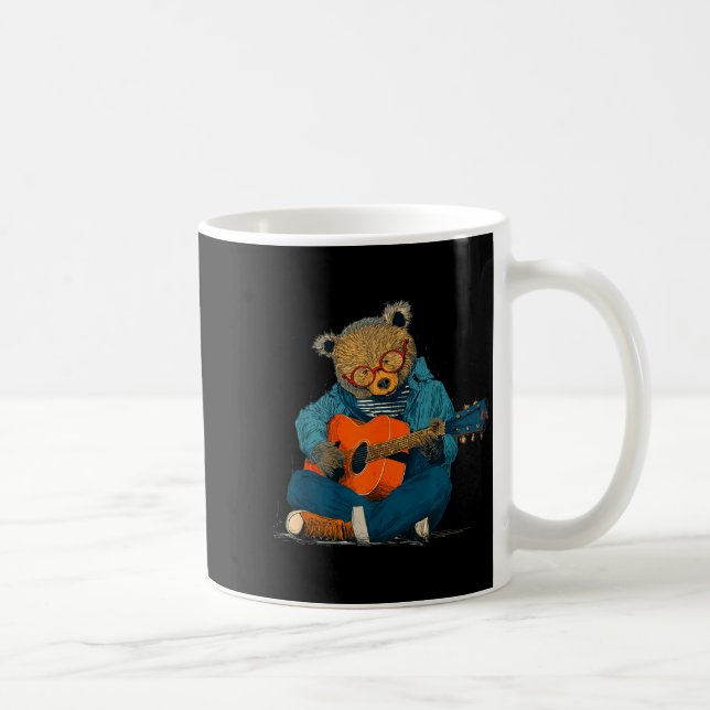 Caneca De Café Teddy de óculos com fantasia de violão acústico (Direita)