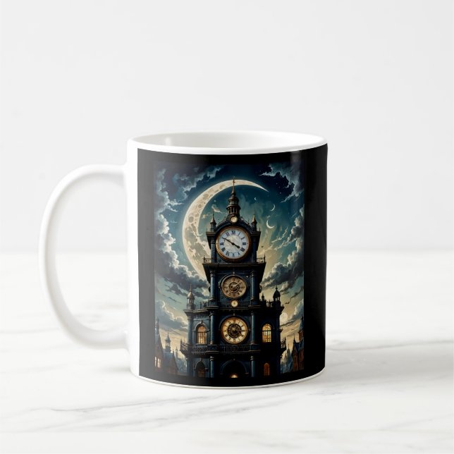 Caneca De Café Tee de Arte Gótica Moonlit Clocktower (Esquerda)