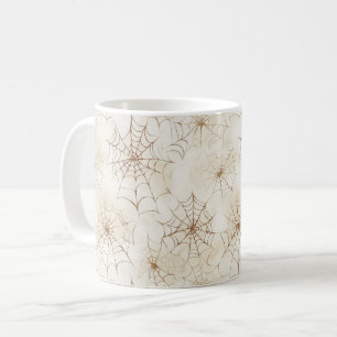Caneca De Café Teias de Aranha Marrom Creme de Halloween