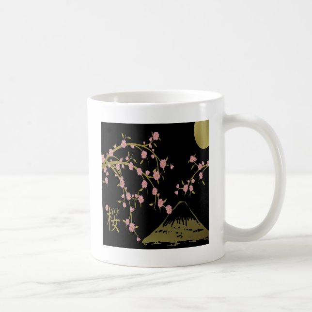 Caneca De Café Tela Dourada Black Japonesa Rosa Sakura (Direita)